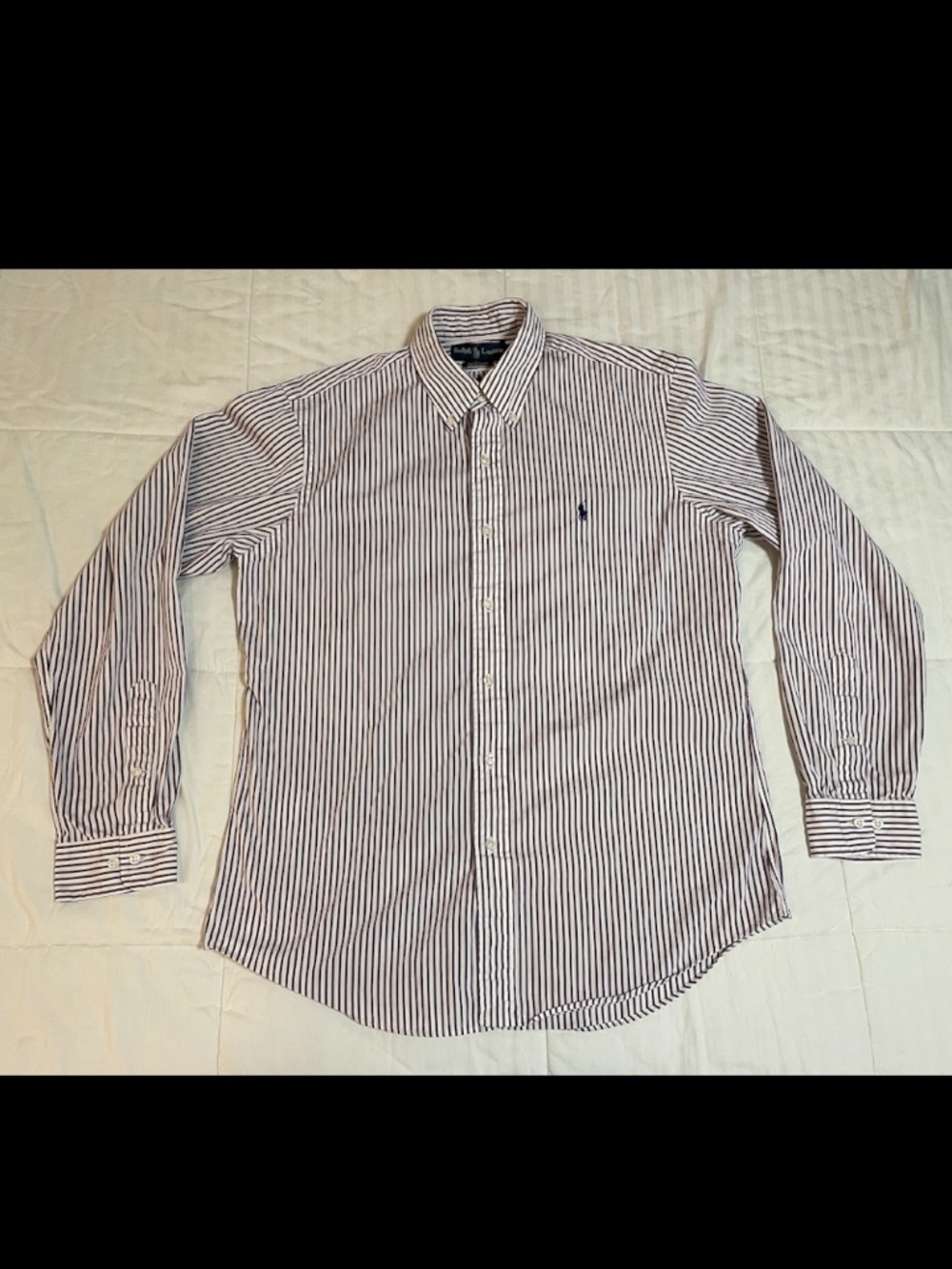 Ralph Lauren Men 16 Large Shirt Custom Fit Long Sleeve Purple White Striped